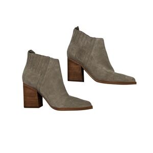 Marc Fisher LTD Yale Ankle Boots Women 6.5 Grey Suede Excellent Point Toe Block